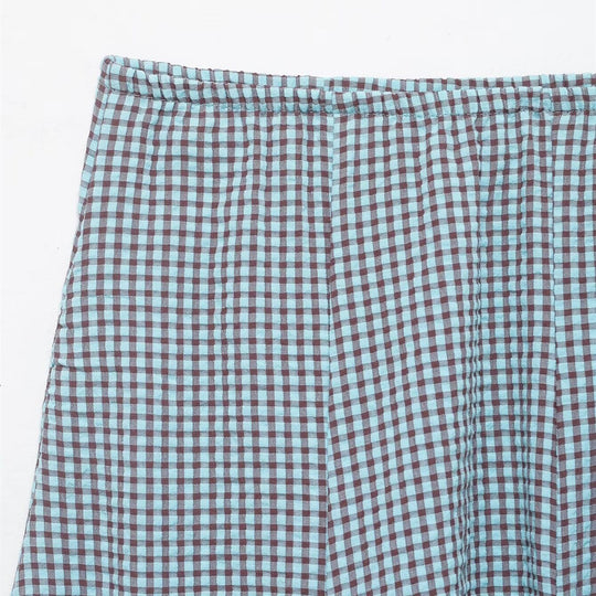 Damen ausgestellter Gingham-Rock mit Faltenwurf EB