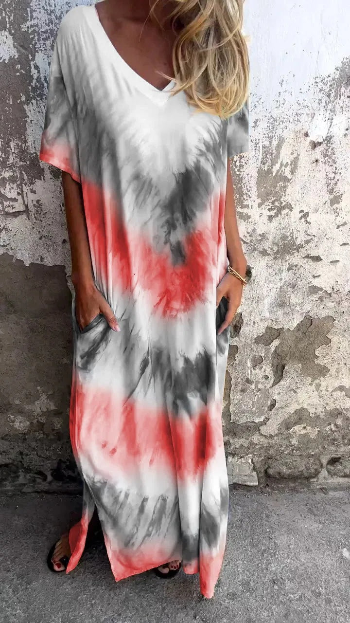 Damen Maxikleid mit lässigem V-Ausschnitt und praktischen Taschen EB