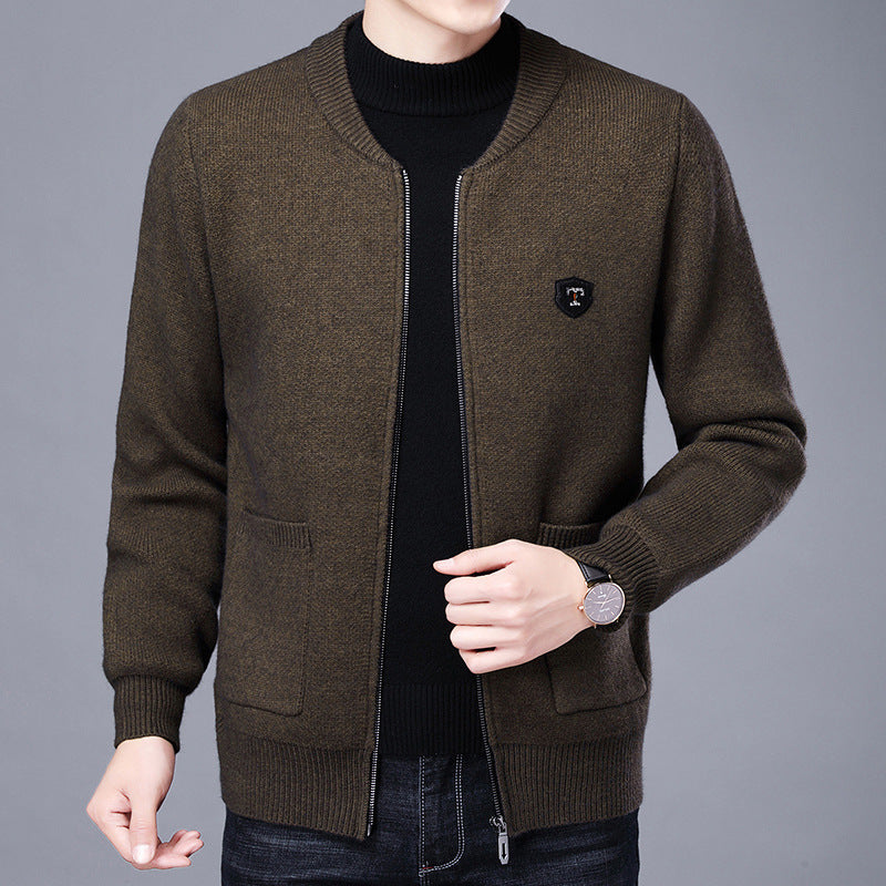 Herren Klassische Strickjacke mit Reißverschluss und aufgesetzten Taschen EB