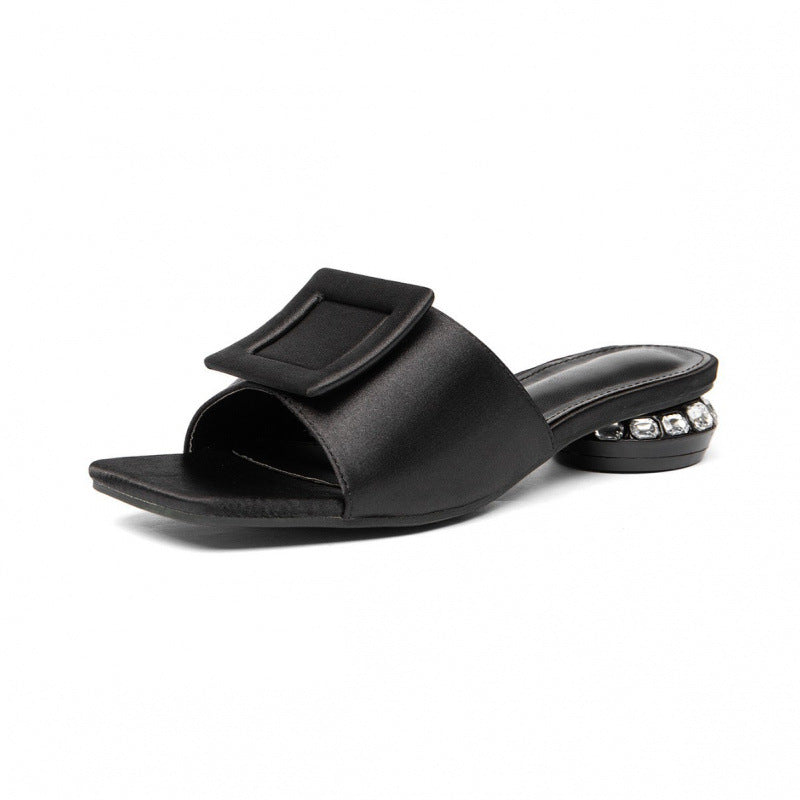 Damen Sandalen mit dekorativen Schnallen und funkelndem Absatz EB