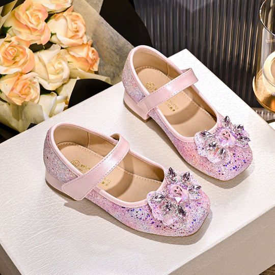 Mädchen Mary Jane Glitzer Ballerinas mit Blumenverzierung EB
