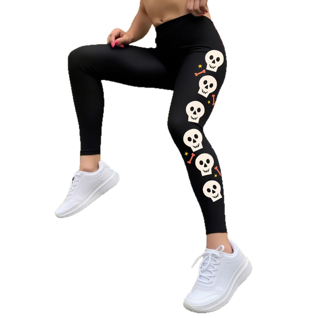 Damen Leggings mit stylischem Totenkopf-Motiv und hohem Bund EB