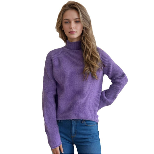 Damen Pullover mit hohem Kragen und strukturiertem Strickmuster EB