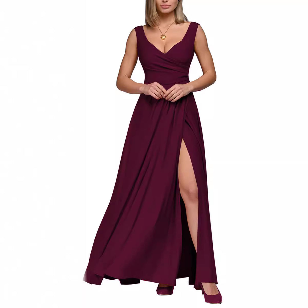 Damen Maxikleid mit elegantem Wickeldesign und seitlichem Schlitz EB