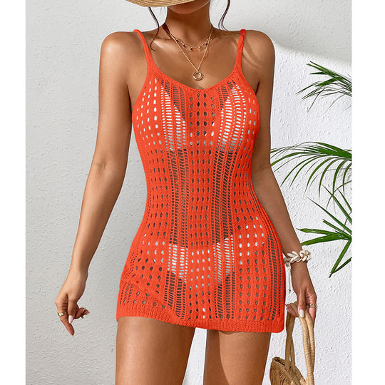 Damen Häkel-Strandkleid mit transparentem Design und eleganten Details EB