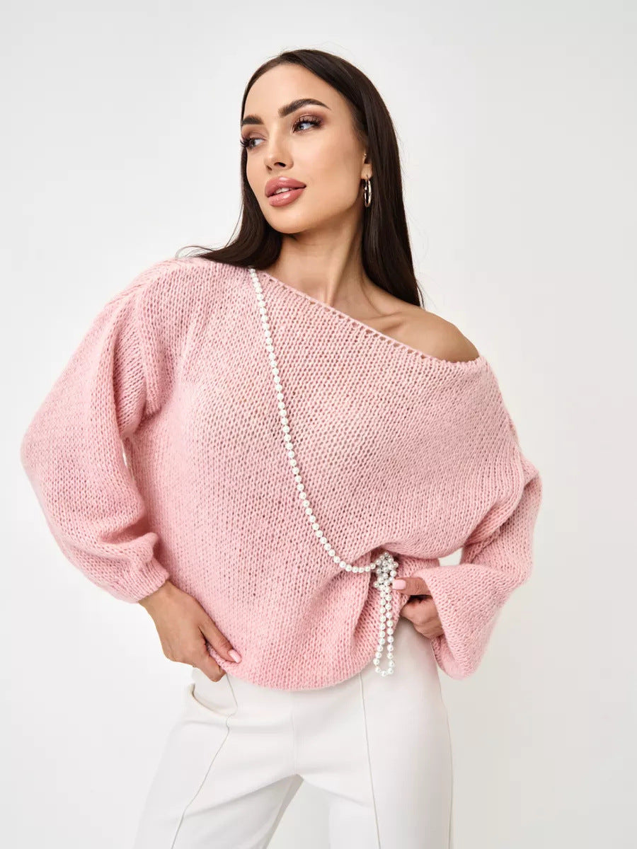 Damen lässiger Strickpullover mit voluminösen Ärmeln und feiner Struktur EB