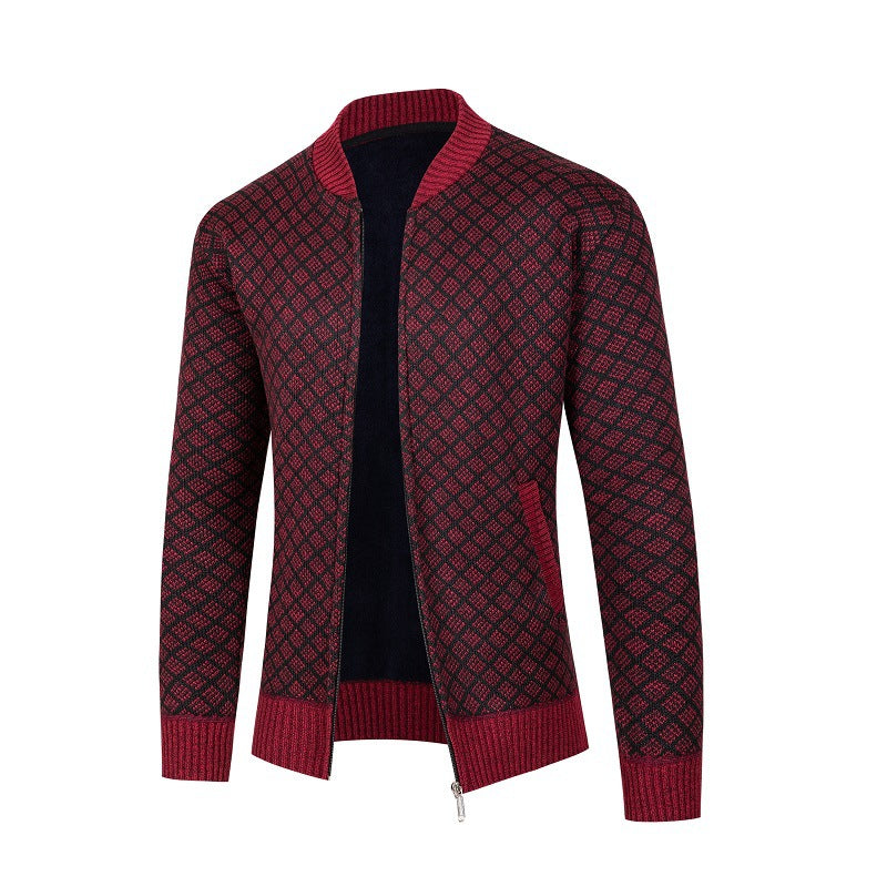 Herren Strickjacke mit modernem Rautenmuster und Reißverschluss EB