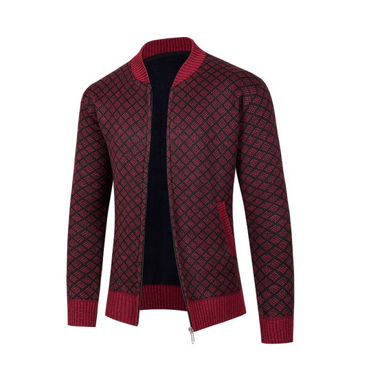 Herren Strickjacke mit modernem Rautenmuster und Reißverschluss EB