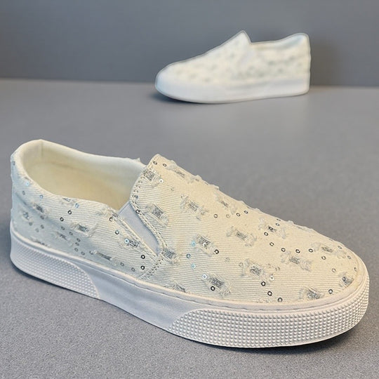 Damen Modische Slip-On Sneakers mit funkelnden Applikationen EB