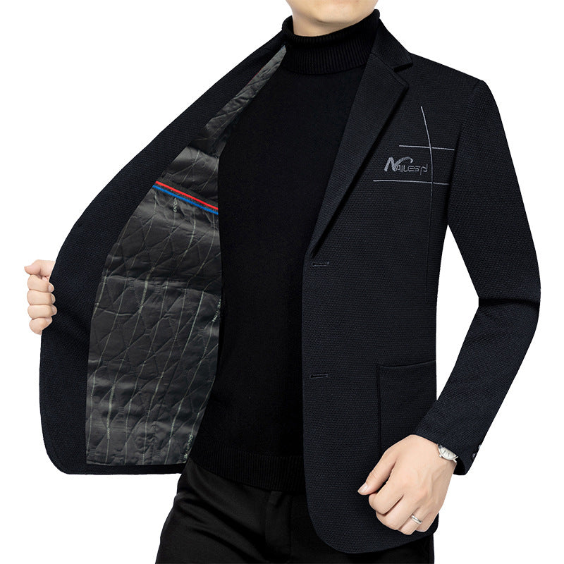 Herren elegantes halbgefüttertes Struktur-Sakko mit gesteppter Thermo-Innenfütterung und aufgesetzten Taschen EB