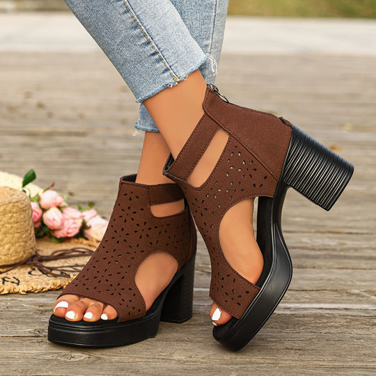 Damen Modische Plateau-Sandalen mit atmungsaktivem Cut-Out-Design EB