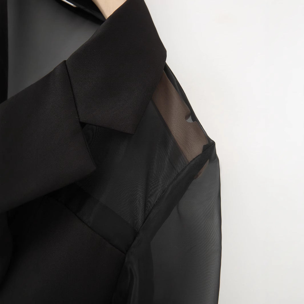 Damen elegante Blazerjacke mit transparenten Ärmeln EB
