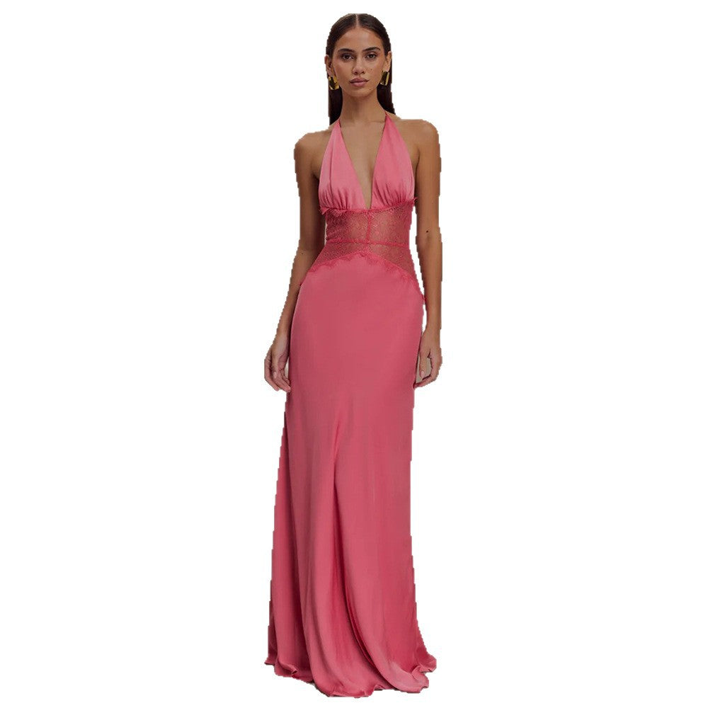Damen Abendkleid mit Spitze und elegantem tiefem Ausschnitt EB