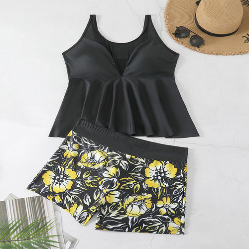 Damen Badeset mit luftigem Top und floralem Shorts EB