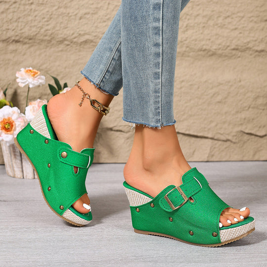 Damen Wedge-Pantoletten mit modischem Schnallen-Design und hochwertigem Obermaterial EB