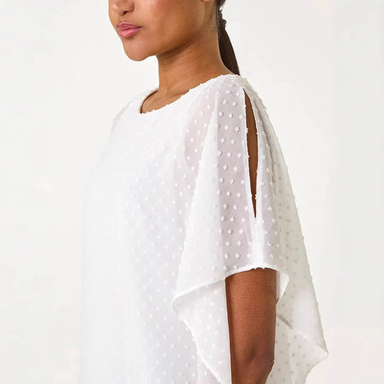 Damen leichtes Chiffon-Überwurfshirt mit Pünktchen und Fledermausärmeln EB