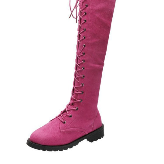 Damen Overknee-Stiefel mit modischer Schnürung und rutschfester Sohle EB