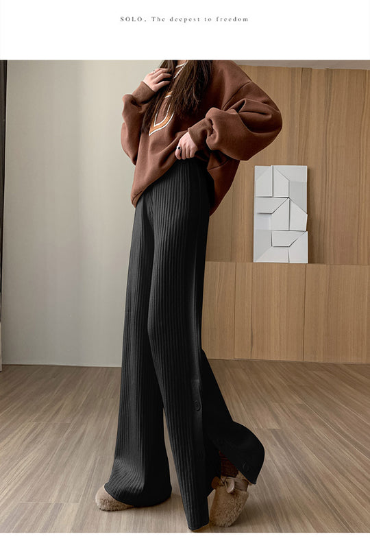 Damen Elegante Strickhose mit dekorativen Knopfdetails EB