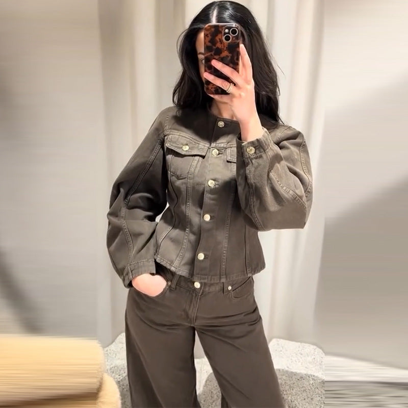 Damen Trendige Baumwolljacke im Vintage-Stil mit praktischen Taschen EB