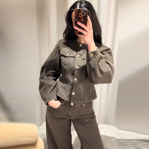 Damen Trendige Baumwolljacke im Vintage-Stil mit praktischen Taschen EB