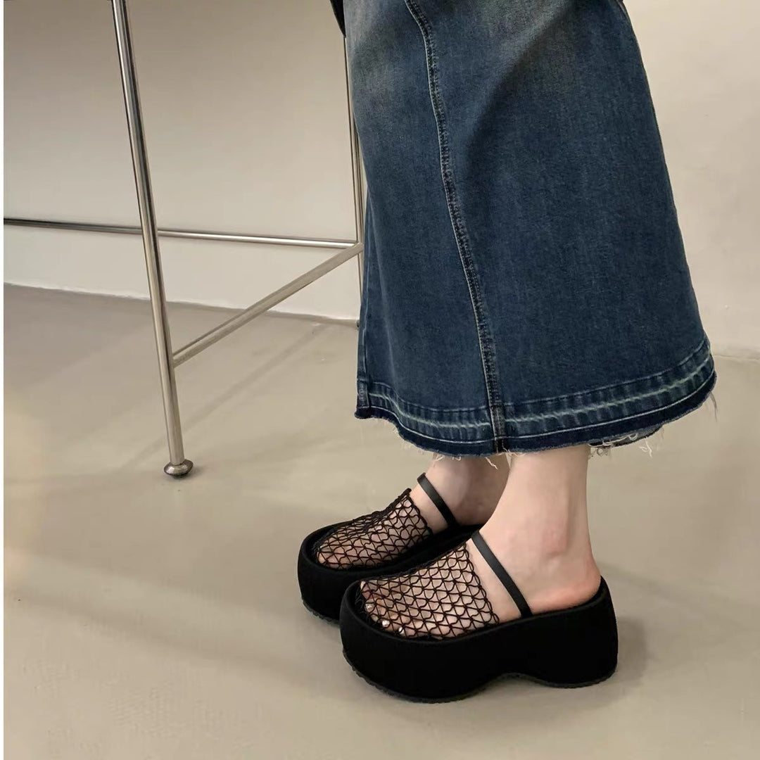 Damen Plattform-Mules mit durchlöchertem Netzdesign und komfortabler Sohle EB