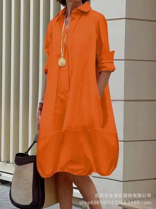 Damen lässiges Hemdkleid mit praktischen Seitentaschen und einem luftigen Schnitt EB