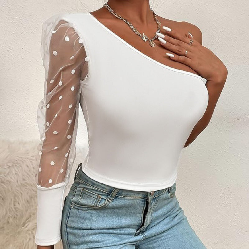Damen Asymmetrischer Einteiler mit transparentem Puffärmel EB