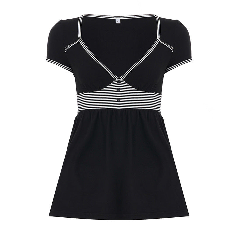 Damen Freizeidkleid mit kontrastierenden Liniendetails und schwingendem Rock EB