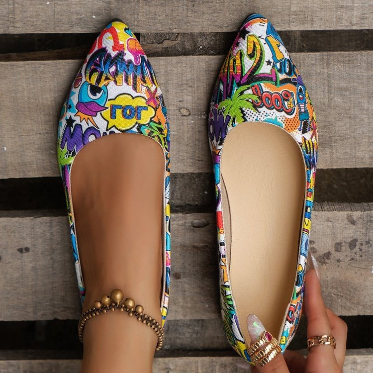 Damen Ballerinas mit buntem, grafischem Muster und bequemer Sohle EB
