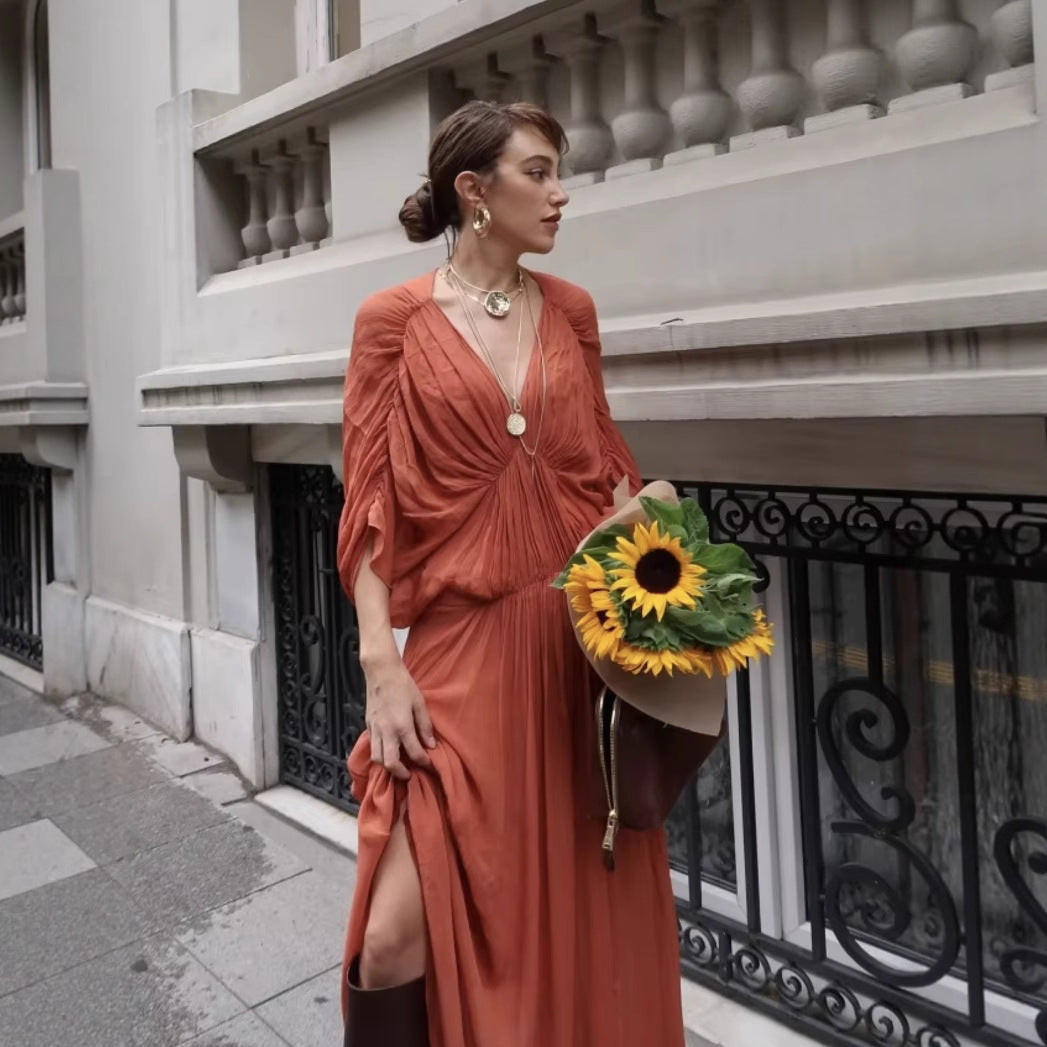 Damen Maxikleid mit fließender Silhouette und eleganter Raffung EB