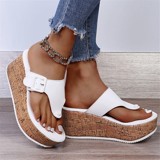 Damen Wedge-Pantoletten mit dekorativem Riemen und Korksohle EB