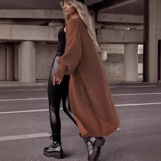 Damen Grobstrickmantel im lässigen Oversized-Stil mit tiefen Taschen EB