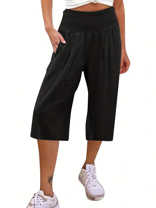 Damen Elegante Culottes mit dehnbarem Bund und Taschen EB