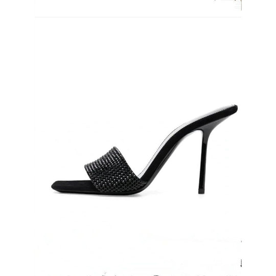 Damen elegante High Heel Mules mit funkelnden Strassakzenten EB
