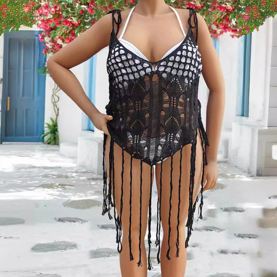 Damen Häkel-Bikinioberteil mit fransigen Details EB