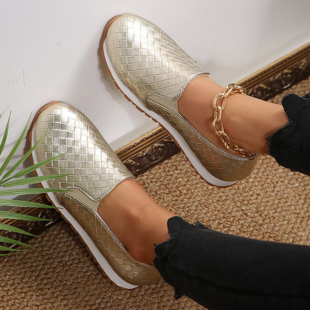 Damen Slip-On Sneakers mit glitzerndem Geflechtdesign und elastischem Komfort EB
