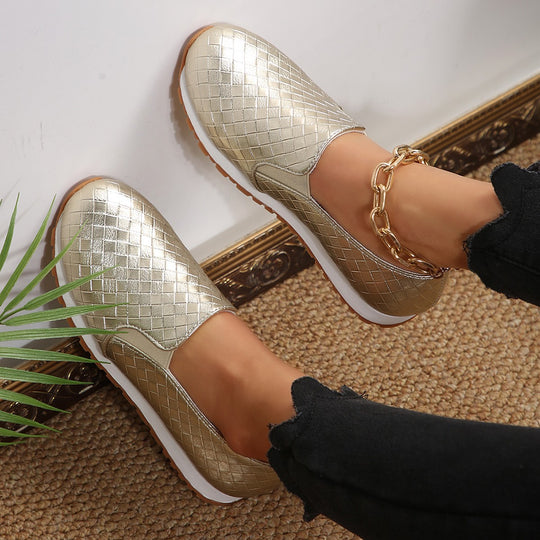 Damen Slip-On Sneakers mit glitzerndem Geflechtdesign und elastischem Komfort EB