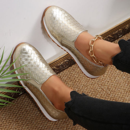 Damen Slip-On Sneakers mit glitzerndem Geflechtdesign und elastischem Komfort EB