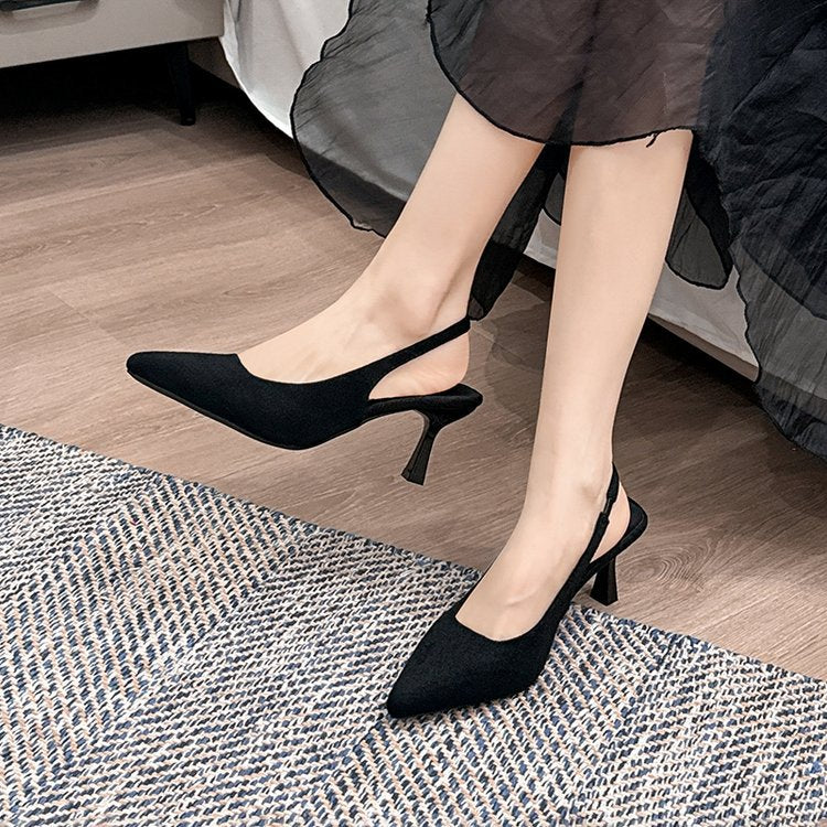 Damen elegante Slingback-Pumps mit geschwungenem Absatz und spitz zulaufendem Design EB