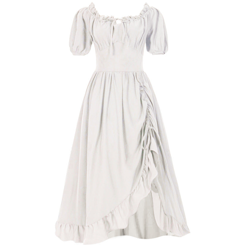 Damen nan romantisches Maxikleid mit Carmen-Ausschnitt, Puffärmeln, tailliertem Mieder und seitlicher Raffung Eb