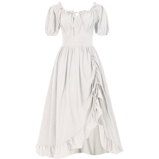 Damen nan romantisches Maxikleid mit Carmen-Ausschnitt, Puffärmeln, tailliertem Mieder und seitlicher Raffung Eb