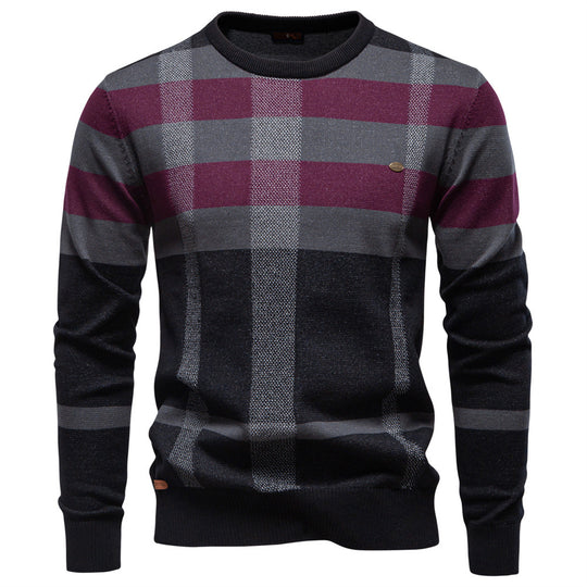 Herren Langarm Pullover mit modernem Karo-Muster und weichem Strick EB