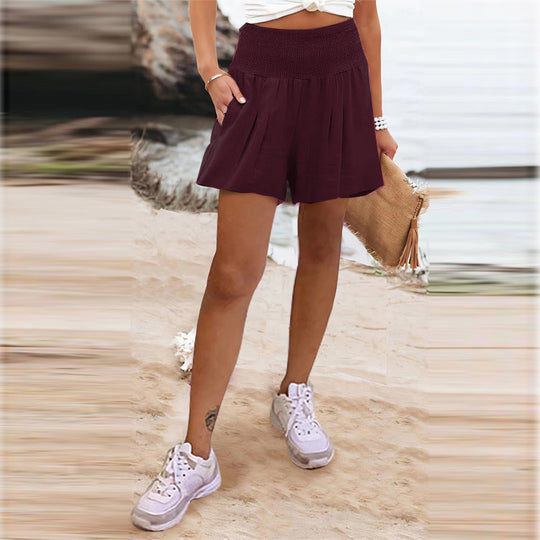 Damen elegante Shorts mit hohem Bund und Knopfdetail EB
