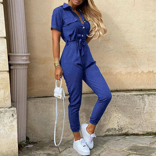 Damen eleganter Jumpsuit mit tailliertem Schnitt und praktischen Taschen EB