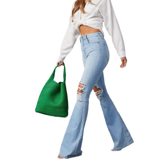 Damen Flared Jeans mit modischen Destroyed-Details und hohem Bund EB