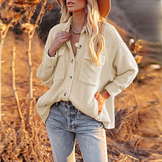 Damen lässige Strickjacke mit strukturiertem Design und praktischen Taschen EB