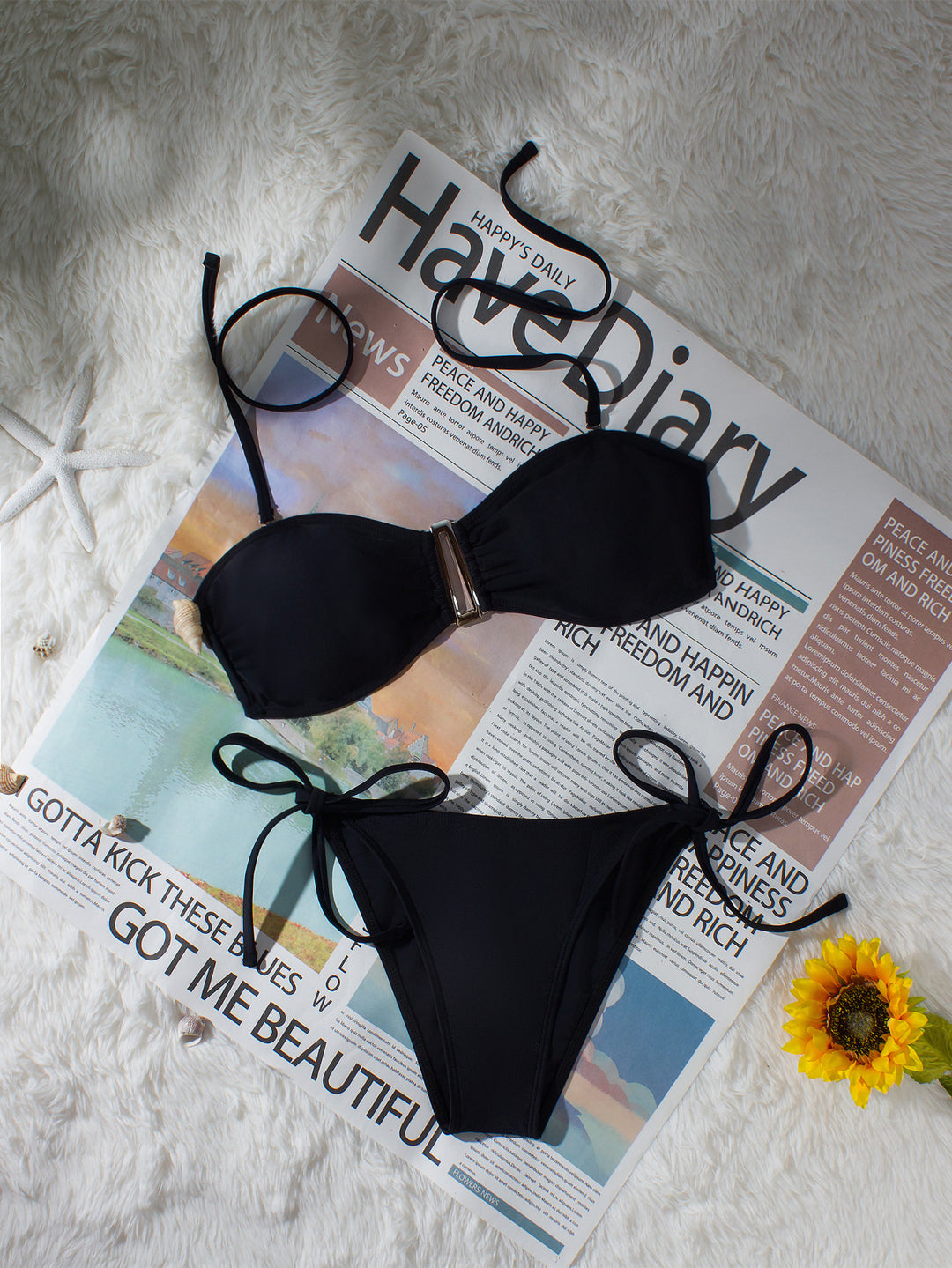 Damen Bandeau-Bikini mit verstellbaren Trägern und eleganten Detail EB