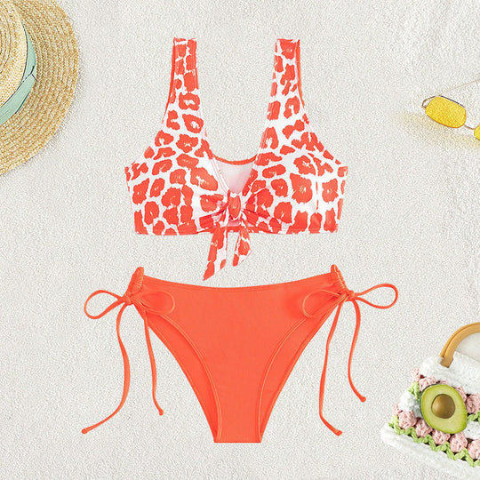 Damen Triangel-Bikini mit modischem Tiermotiv und verstellbaren Schnüren EB