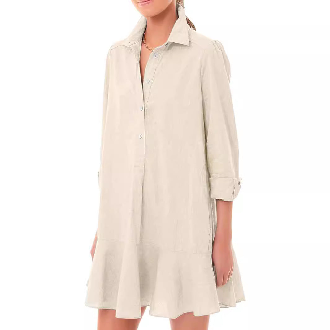 Damen Hemdkleid mit fließendem Saum und langen Ärmeln EB