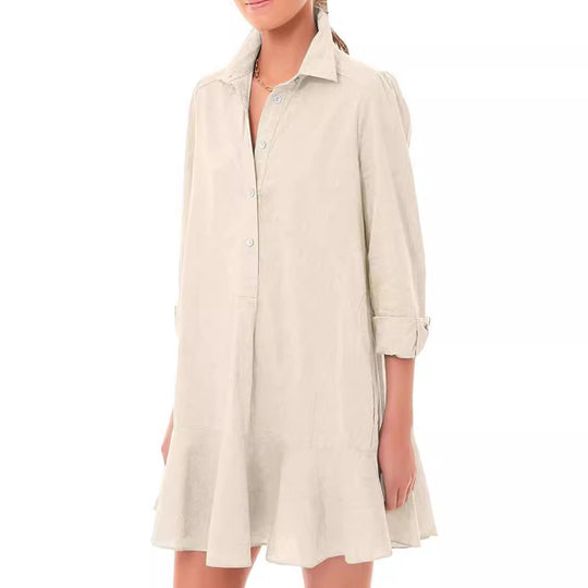 Damen Hemdkleid mit fließendem Saum und langen Ärmeln EB